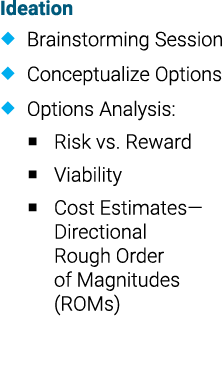 Ideation � Brainstorming Session � Conceptualize Options � Options Analysis: � Risk vs. Reward � Viability � Cost Est...