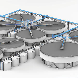 Wastewater treatment plant on a white background. 3d render