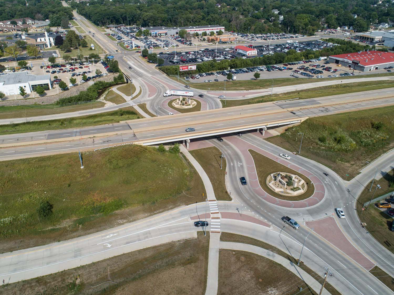 double roundabout under highway construction