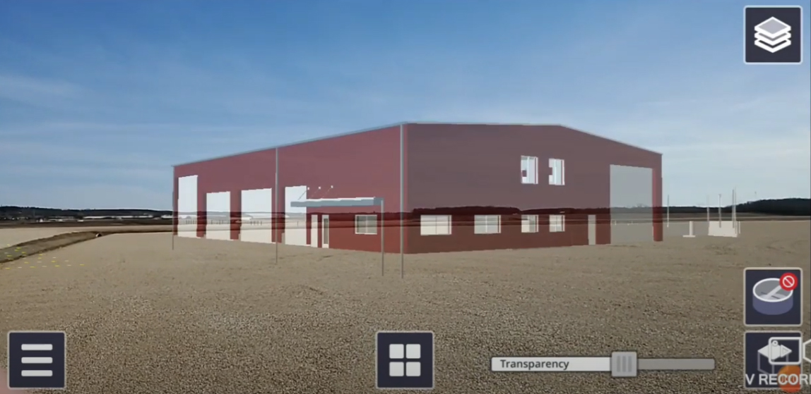 Augmented reality view of building on greenfield site