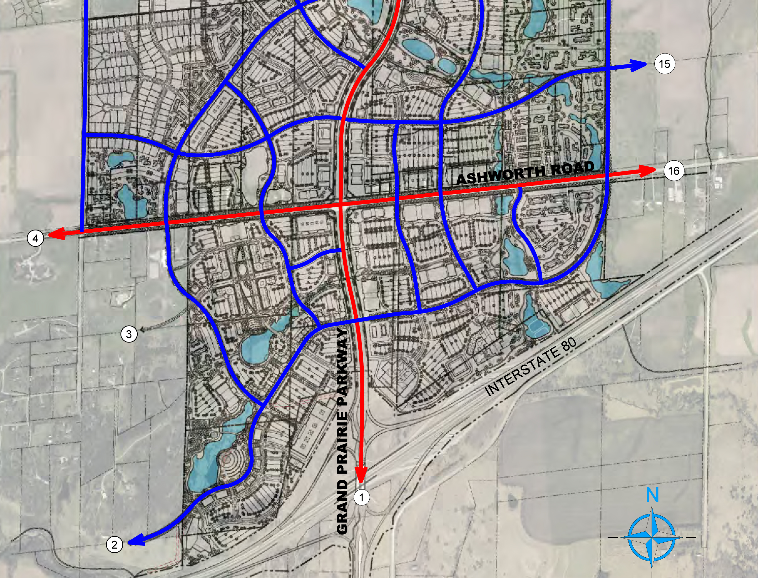 Map of Grand Prairie Parkway traffic routes