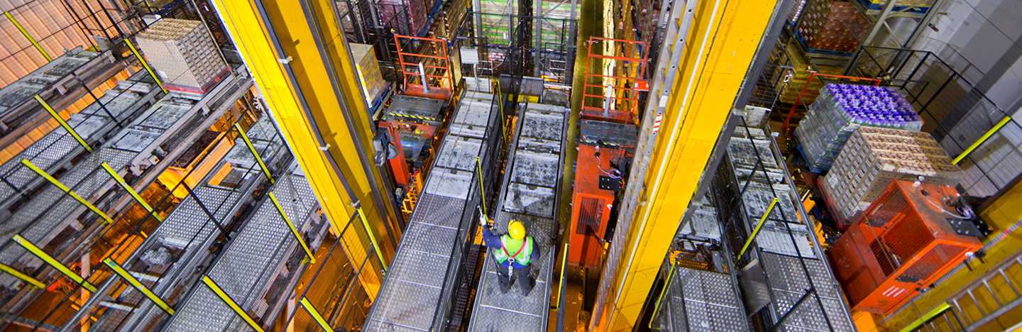 Person standing in automated warehouse