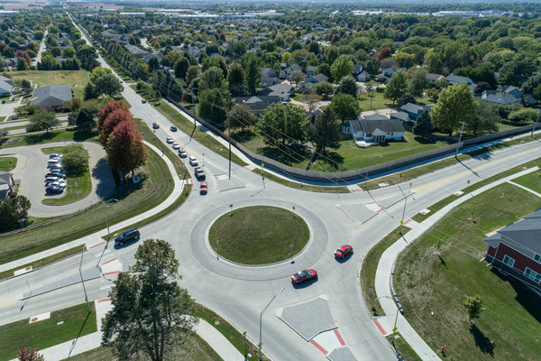 Aerial view of completed roundabout.